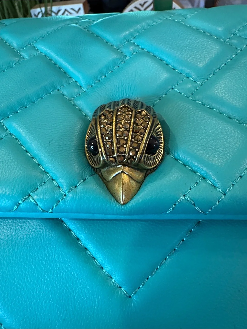 Kurt Geiger Turquoise Quilted Shoulder Bag with Gold Chain